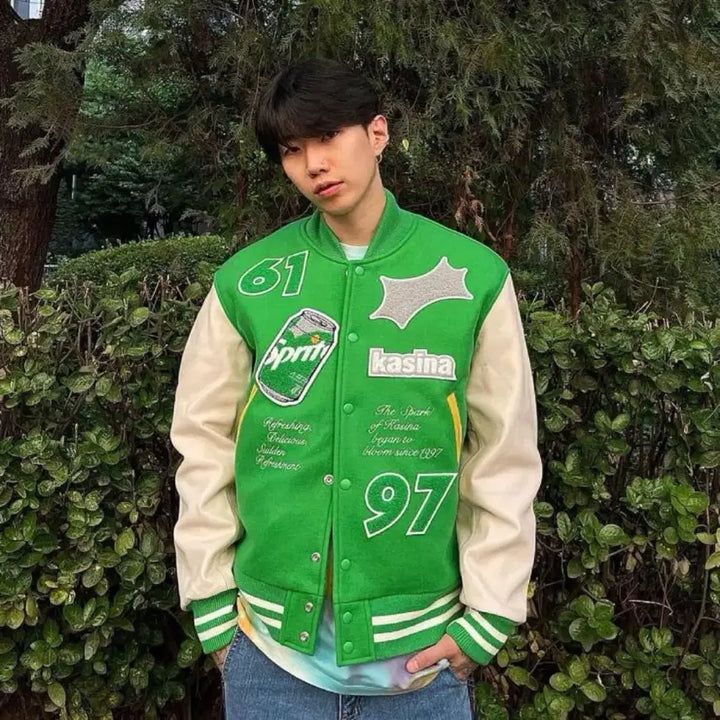 [BUNJANG] Kasina x Sprite x AOMG Collaboration Stadium Jacket Green / 카시나x스프라이트xAOMG 콜라보 스타디움 자켓 그린