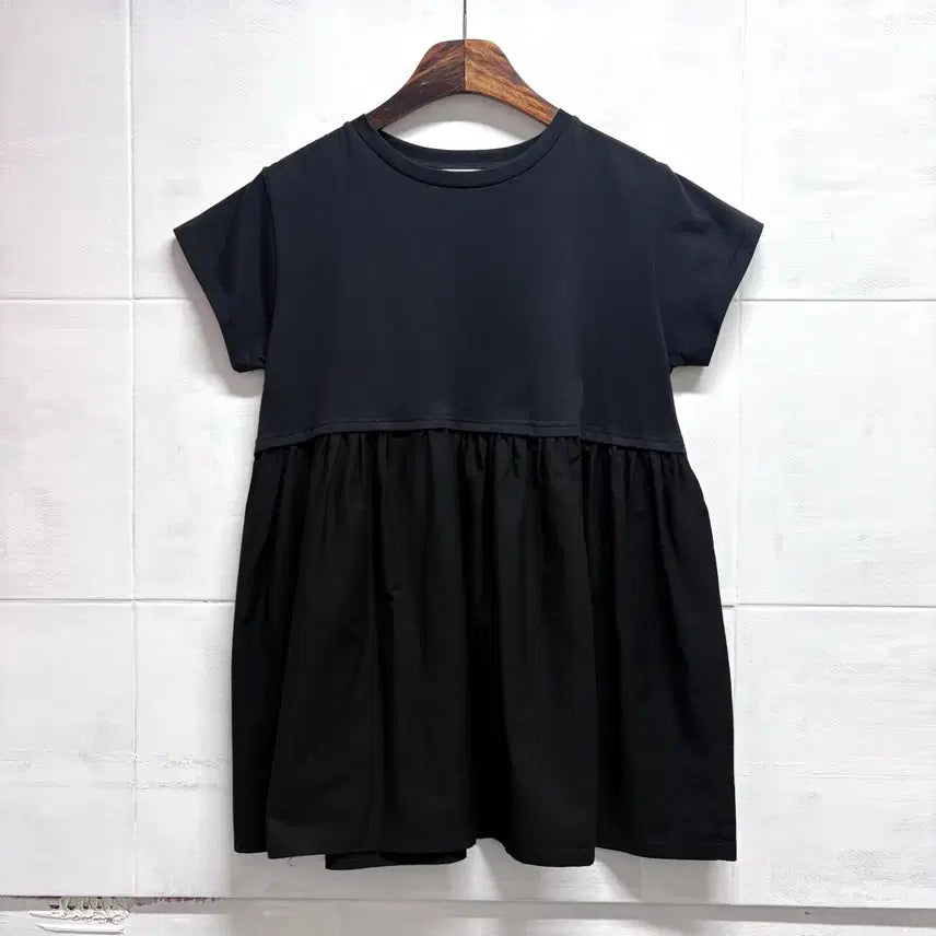 [BUNJANG] Black Cotton Shirring Mori Girl Blouse Top L / 블랙 코튼셔링 모리걸 반팔 블라우스 탑 L JPN