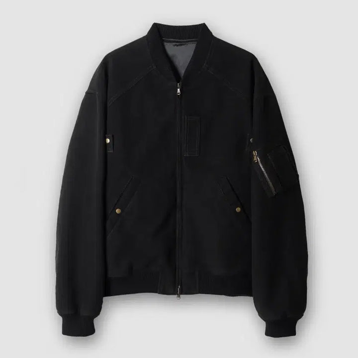 [BUNJANG] Pokerface MA-1 Vintage Black Jacket / 포커페이스 몰스킨 ma-1 빈티지 블랙 48