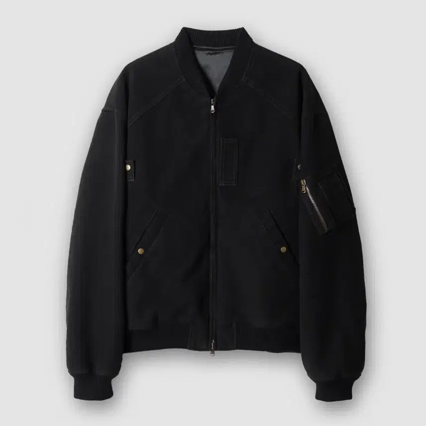 [BUNJANG] Pokerface MA-1 Vintage Black Jacket / 포커페이스 몰스킨 ma-1 빈티지 블랙 48