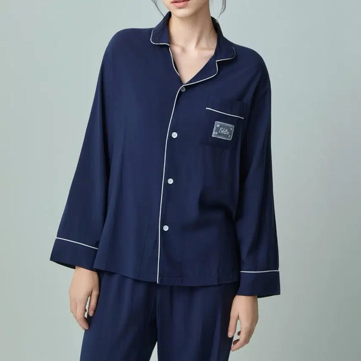 [BUNJANG] Eblin 배색 Long-Sleeved Pajamas (Navy, M) / 택달린 새상품) 에블린 신상 배색 긴팔 파자마 M 잠옷