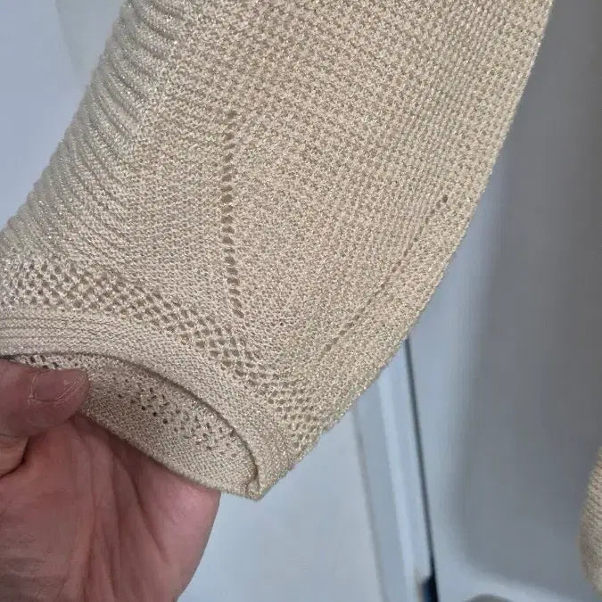 [BUNJANG] Beige 7-Part Pearl Knit Sweater / 베이지 7부 펄 니트