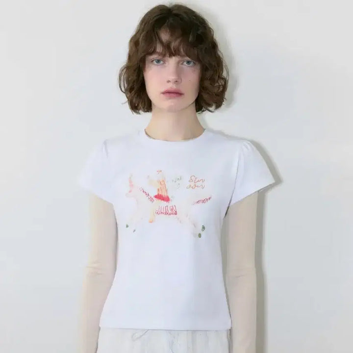[BUNJANG] Sinoo Unicorn Puff T-Shirt (White) / 시눈 Unicorn Puff T-Shirt (White)