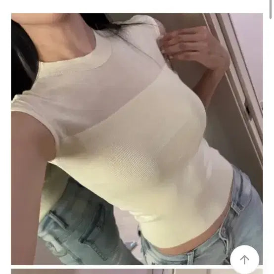 [BUNJANG] Ivory See-Through Short Sleeve Knit Top / 아이보리 시스루 반팔 니트 티셔츠