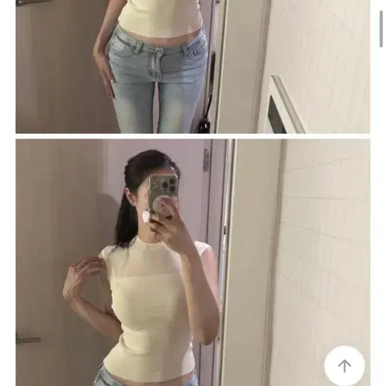 [BUNJANG] Ivory See-Through Short Sleeve Knit Top / 아이보리 시스루 반팔 니트 티셔츠