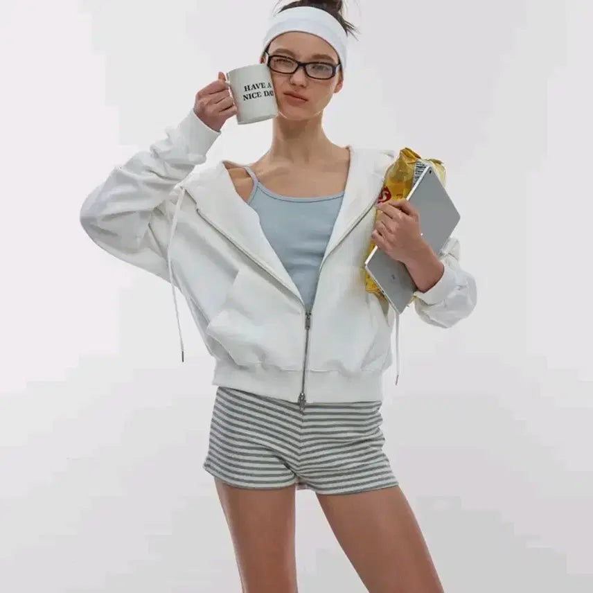 [BUNJANG] Black Up B-Basic Air Sweat Loose Fit Hood Zip-up Ivory / 블렉업 B-BASIC 비베이직 에어스웨트 루즈핏 후드 집업 아이보리