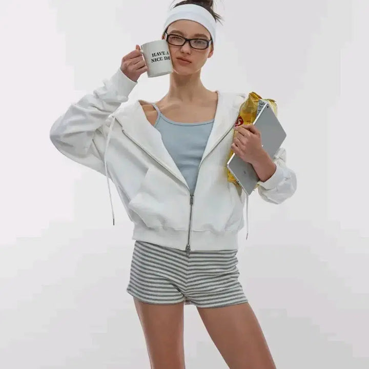 [BUNJANG] Black Up B-Basic Air Sweat Loose Fit Hood Zip-up Ivory / 블렉업 B-BASIC 비베이직 에어스웨트 루즈핏 후드 집업 아이보리