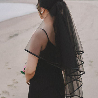 [BUNJANG] Black Bias Veil Wedding Headpiece / 블랙 바이어스 베일 면사포 셀프웨딩