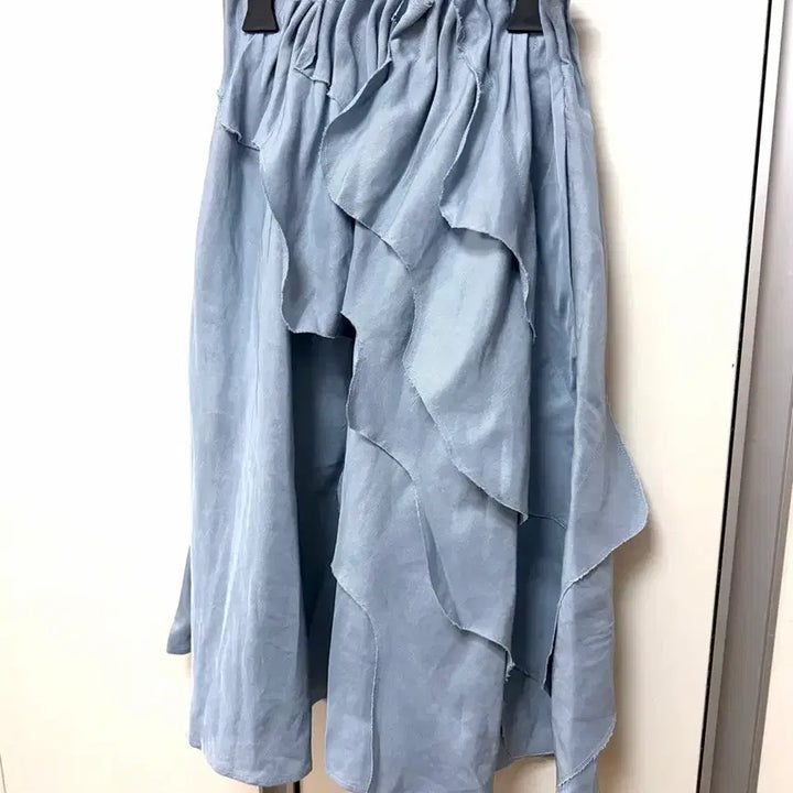 [BUNJANG] COS Ruffle Banding Skirt Linen Blend Midi Skirt / COS코스 러플 밴딩스커트 린넨혼방 하늘색프릴캉캉블루치마레이어드A라인미디