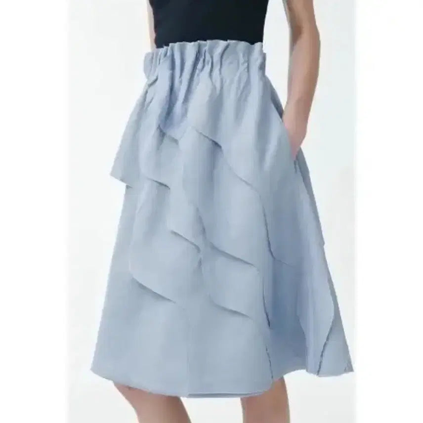 [BUNJANG] COS Ruffle Banding Skirt Linen Blend Midi Skirt / COS코스 러플 밴딩스커트 린넨혼방 하늘색프릴캉캉블루치마레이어드A라인미디