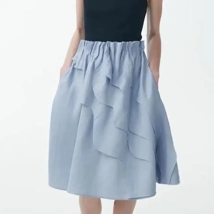 [BUNJANG] COS Ruffle Banding Skirt Linen Blend Midi Skirt / COS코스 러플 밴딩스커트 린넨혼방 하늘색프릴캉캉블루치마레이어드A라인미디