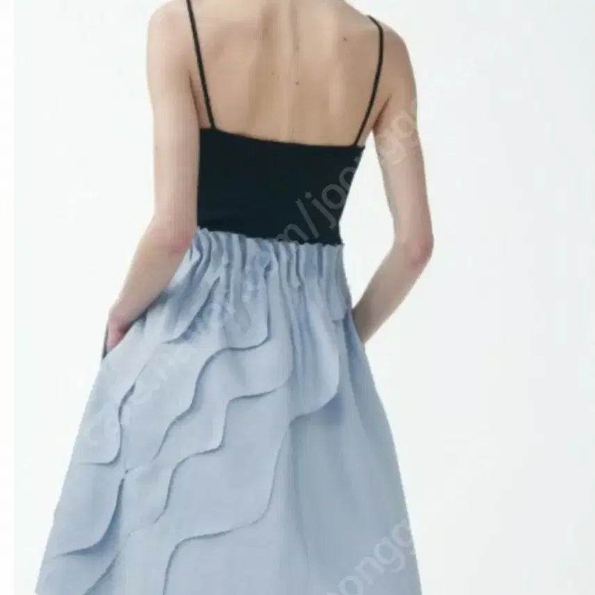 [BUNJANG] COS Ruffle Banding Skirt Linen Blend Midi Skirt / COS코스 러플 밴딩스커트 린넨혼방 하늘색프릴캉캉블루치마레이어드A라인미디
