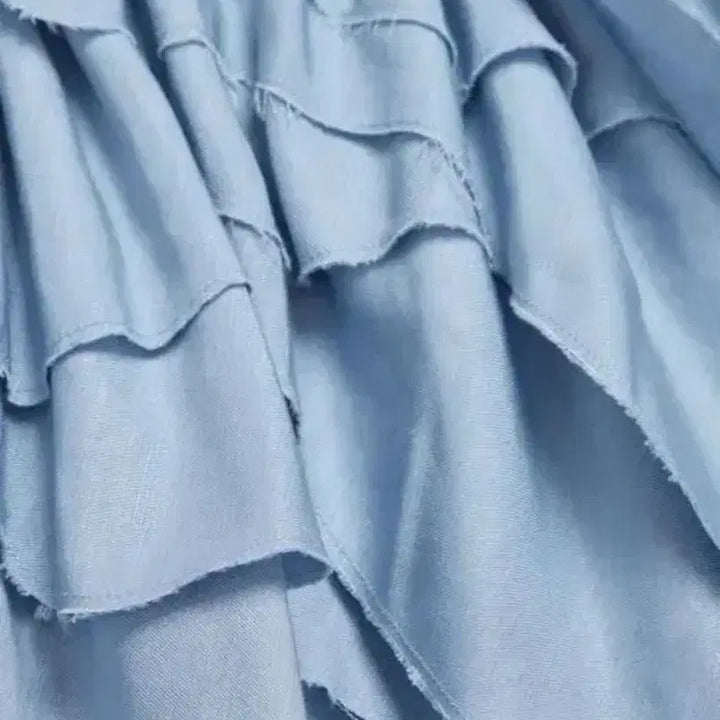 [BUNJANG] COS Ruffle Banding Skirt Linen Blend Midi Skirt / COS코스 러플 밴딩스커트 린넨혼방 하늘색프릴캉캉블루치마레이어드A라인미디