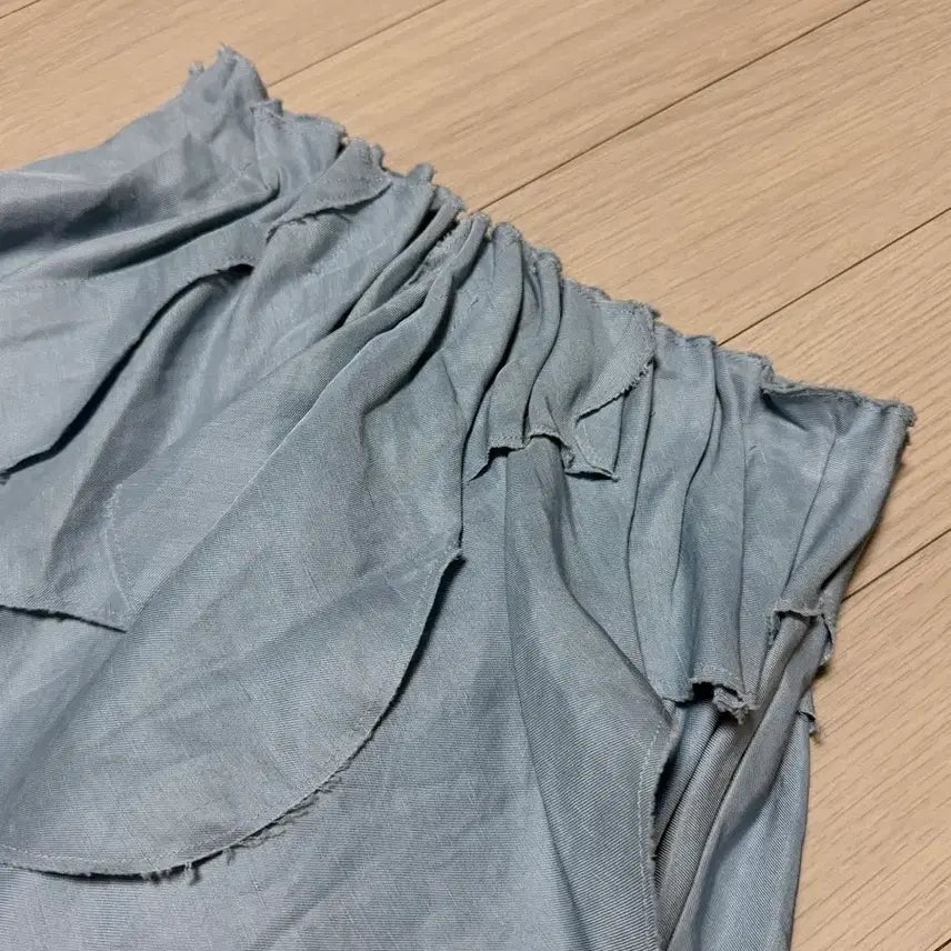 [BUNJANG] COS Ruffle Banding Skirt Linen Blend Midi Skirt / COS코스 러플 밴딩스커트 린넨혼방 하늘색프릴캉캉블루치마레이어드A라인미디
