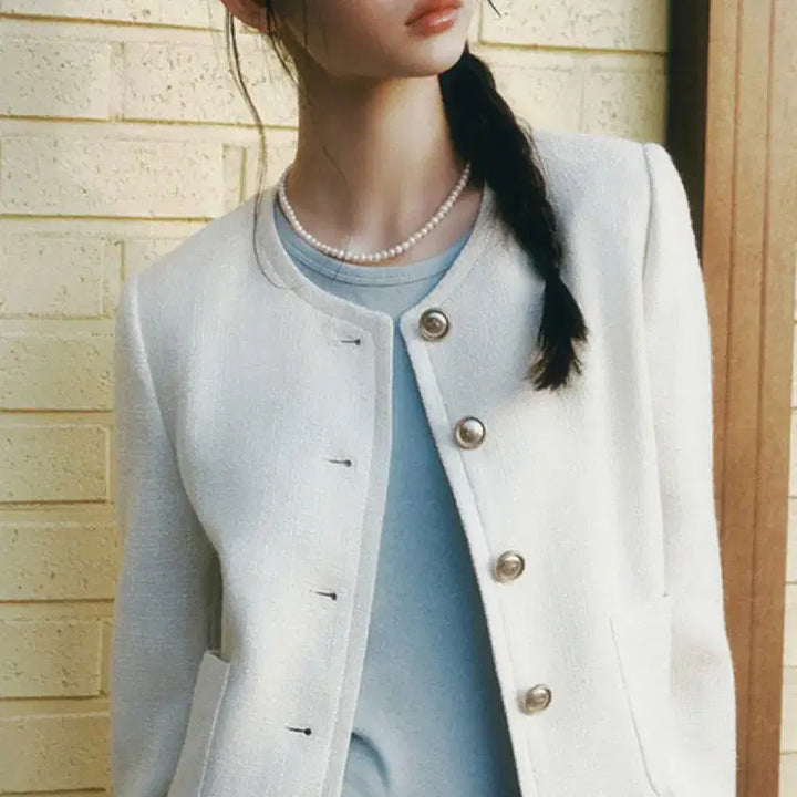 [BUNJANG] ROEM Collarless Tweed Jacket / ROEM 로엠 칼라리스 트위드 자켓