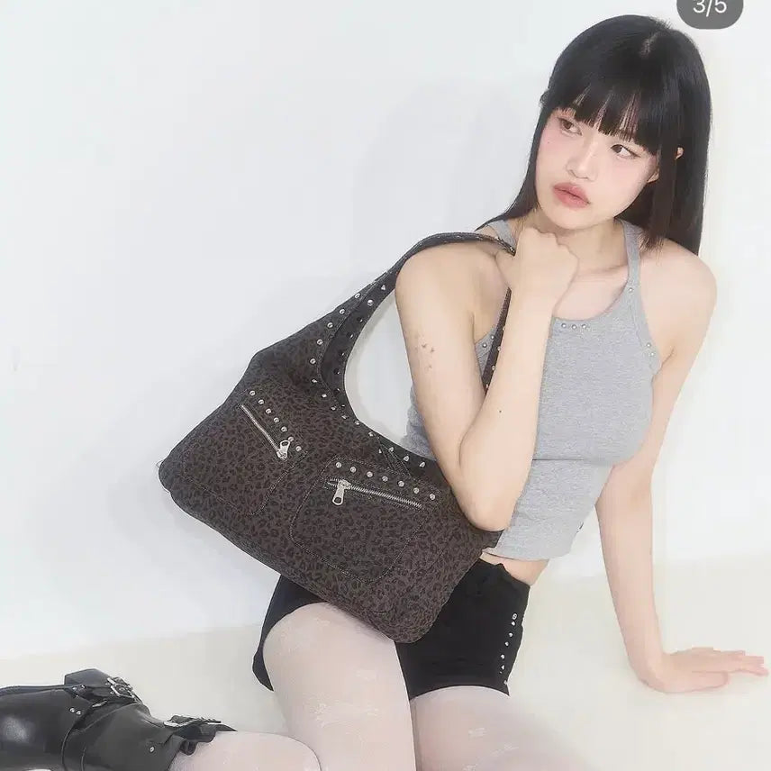 [BUNJANG] ILLICO Leopard Shoulder Bag Deep Brown / 일리고 레오파드 숄더백
