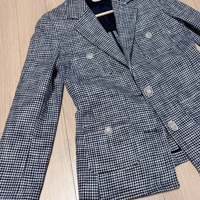 [BUNJANG] DeWL Houndstooth Check Blazer Jacket / 듀엘 하운드투스 체크 자켓 55 블랙블레이저정장금장단추버튼오피스룩출근룩