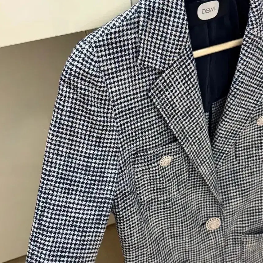 [BUNJANG] DeWL Houndstooth Check Blazer Jacket / 듀엘 하운드투스 체크 자켓 55 블랙블레이저정장금장단추버튼오피스룩출근룩