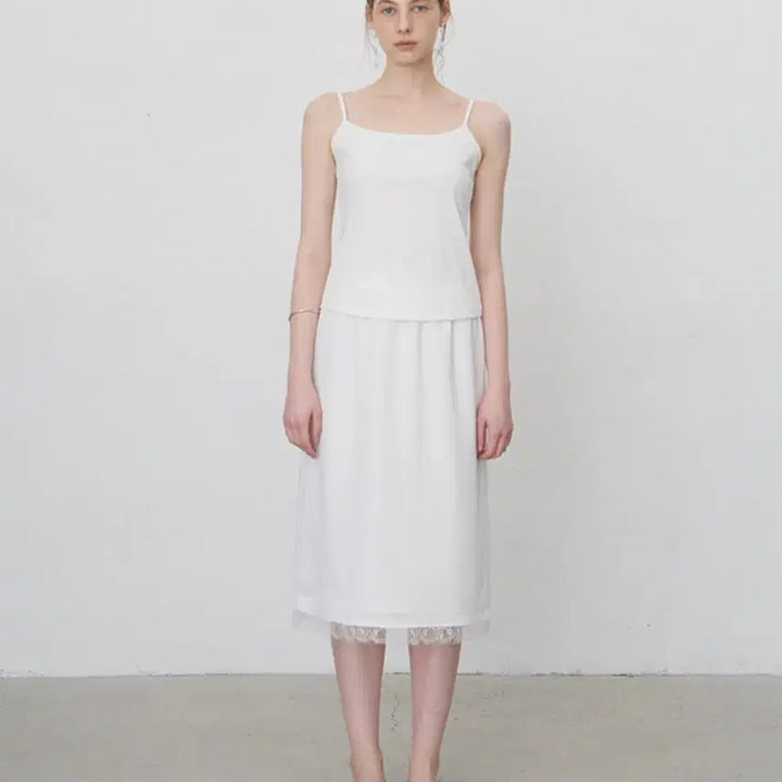 [BUNJANG] OVMOI Ivory Satin Lace Midi Skirt / 오브모아 OVMOI 새틴 레이스 미디 스커트 (아이보리)