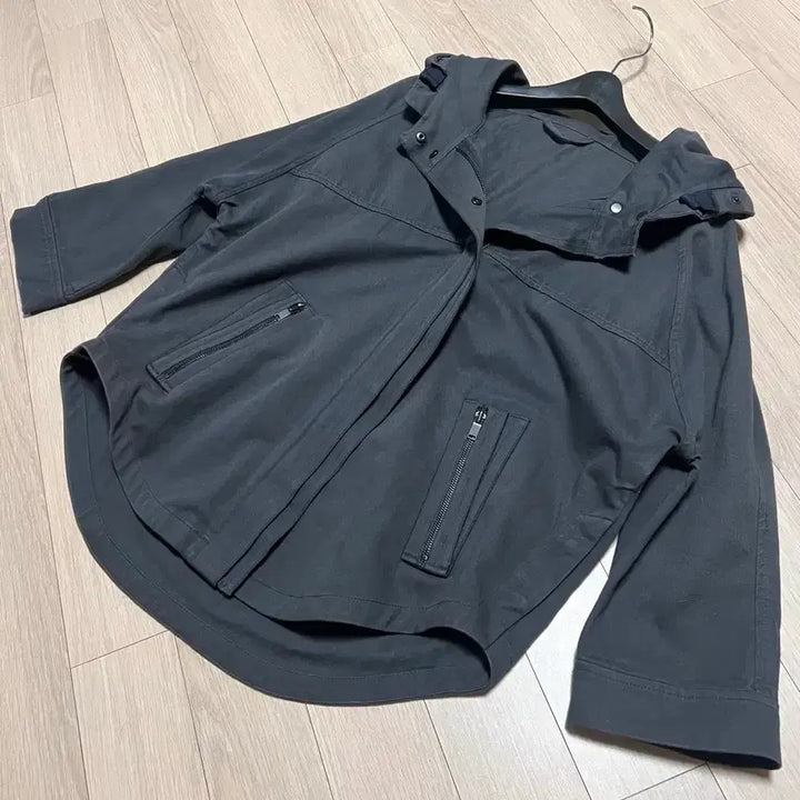 [BUNJANG] SJSJ Charcoal Cotton Hooded Safari Jacket / 한섬 SJSJ 백자수 후드 야상 점퍼 사파리 자켓 차콜 코튼 면 간절기