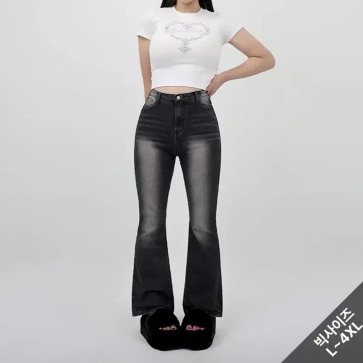 [BUNJANG] Plus Size Bootcut Washed Black Denim Pants / (새상품) 빅사이즈 부츠컷 워싱 흑청 데님 팬츠