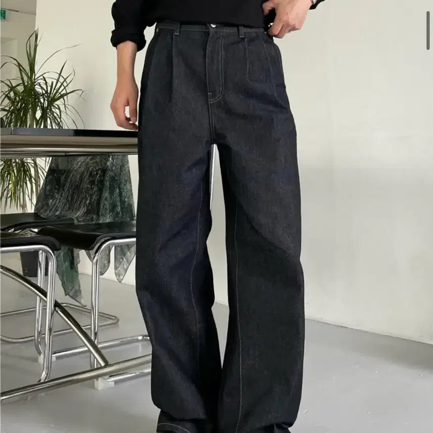 [SOLD OUT] [M] 마일드마켓 투턱 데님팬츠 블랙인디고