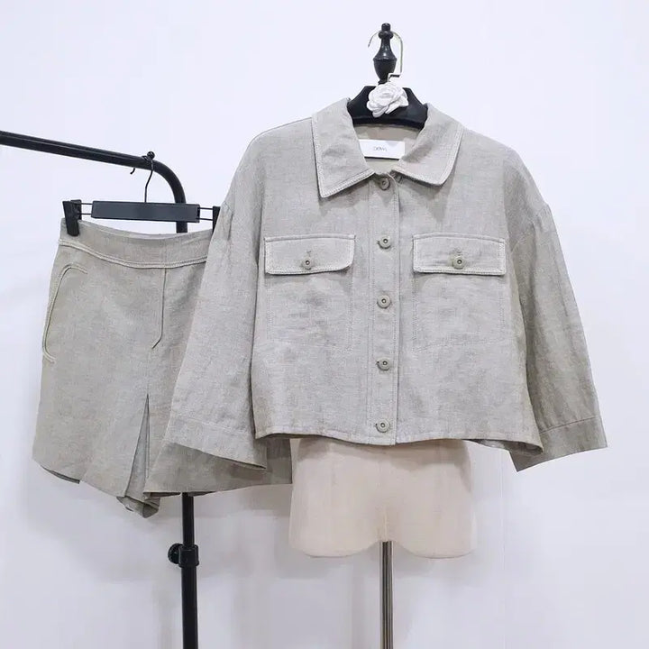 [BUNJANG] DEWL 23SS Linen Crop Jacket &amp; Pants Set / 듀엘 23ss 린넨 크롭자켓 상하의 세트