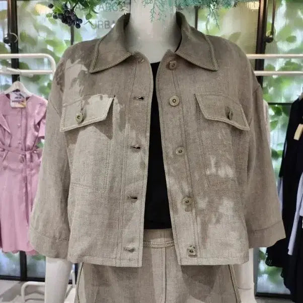 [BUNJANG] DEWL 23SS Linen Crop Jacket &amp; Pants Set / 듀엘 23ss 린넨 크롭자켓 상하의 세트