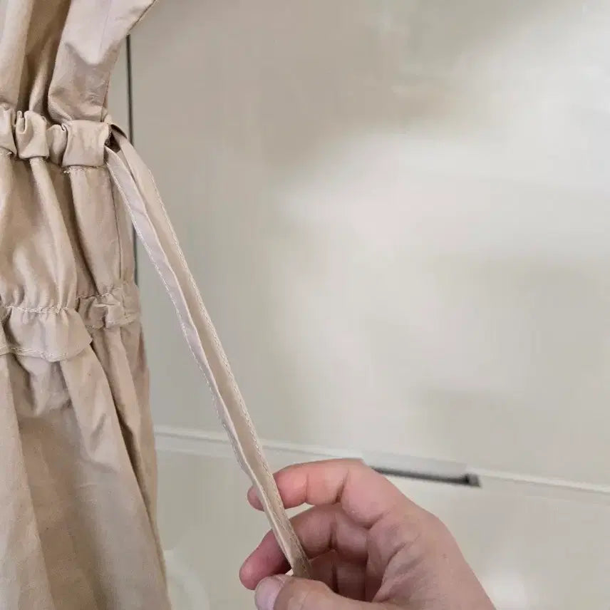 [BUNJANG] Beige Long Dress Shirring Short Sleeve / 베이지 롱 원피스 셔링 반팔