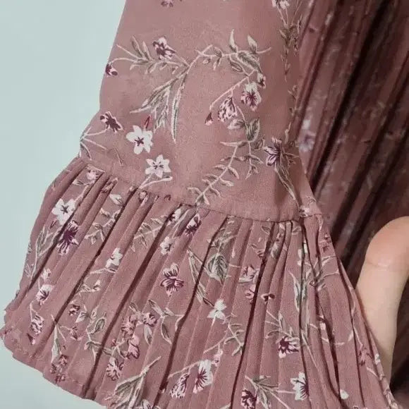 [BUNJANG] Malin Rose Long Pleated Dress / 롱 플리츠 말린장미 원피스
