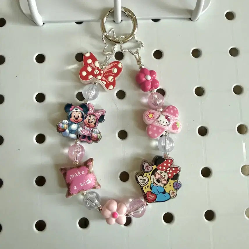 [BUNJANG] Mickey &amp; Minnie Acrylic Bead Keychain / 미키미니 디자인 아크릴 비즈 키링