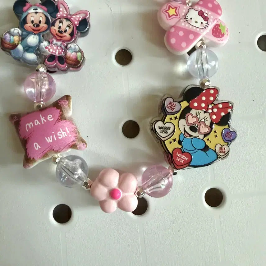 [BUNJANG] Mickey &amp; Minnie Acrylic Bead Keychain / 미키미니 디자인 아크릴 비즈 키링