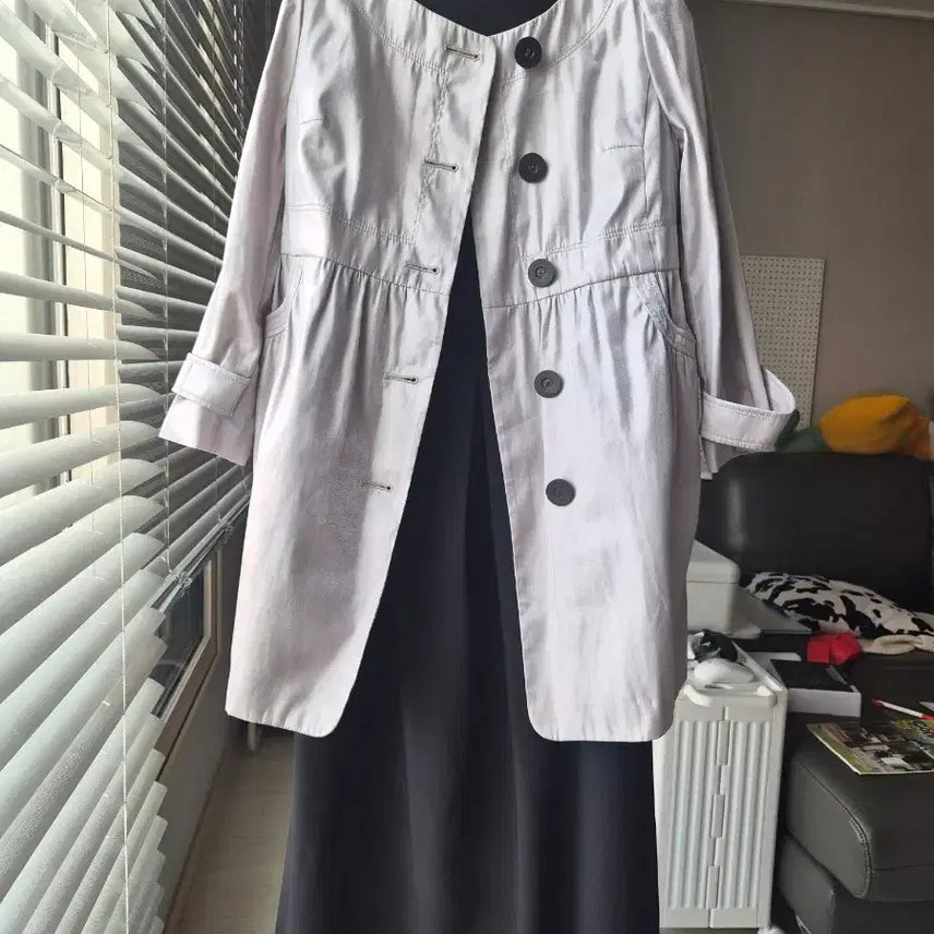 [BUNJANG] Kenneth Lady Silver-Gray Trench Jacket / 1회 착용) 케네스레이디 실버그레이 트렌치 자켓 85-90-160, 55