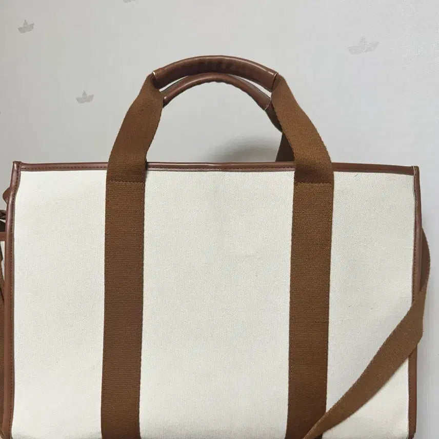 [SOLD OUT] 아이보리/브라운 캔버스 토트백