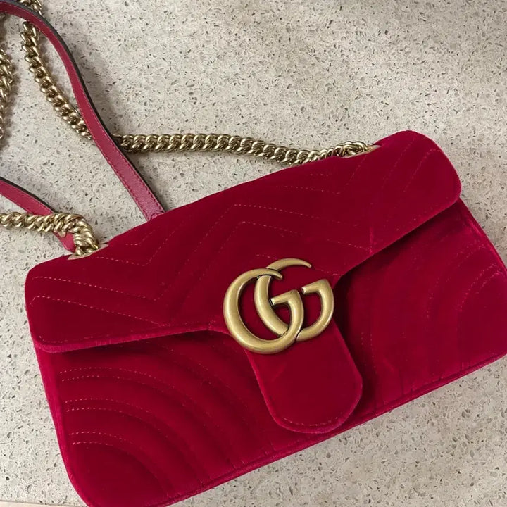 [BUNJANG] Gucci GG Marmont Matelasse Velvet Shoulder Bag / 정품 구찌 GG 마몽 마틀라세 벨벳 숄더백 라지