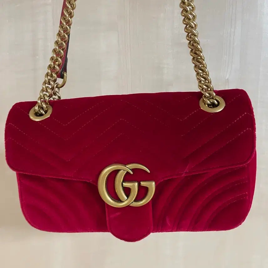 [BUNJANG] Gucci GG Marmont Matelasse Velvet Shoulder Bag / 정품 구찌 GG 마몽 마틀라세 벨벳 숄더백 라지