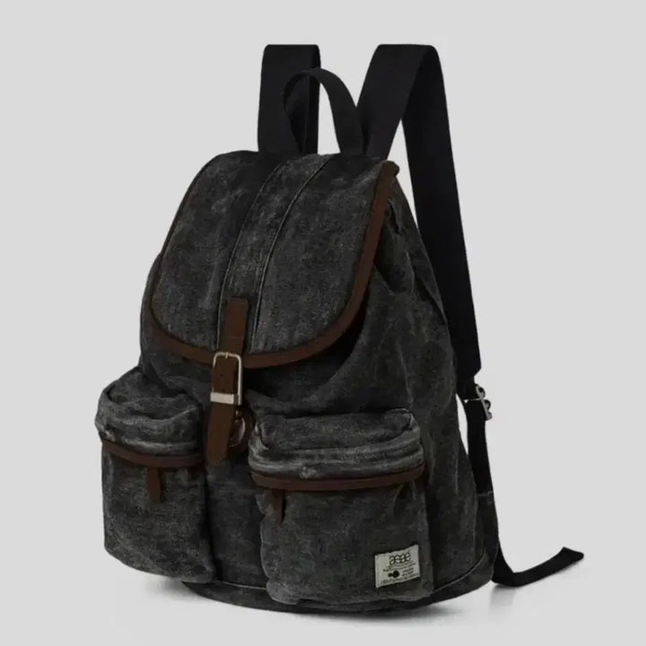 [BUNJANG] aeae Denim Backpack Black Washed Bag / aeae 데님 백팩 블랙 워싱 가방 에이이에이이