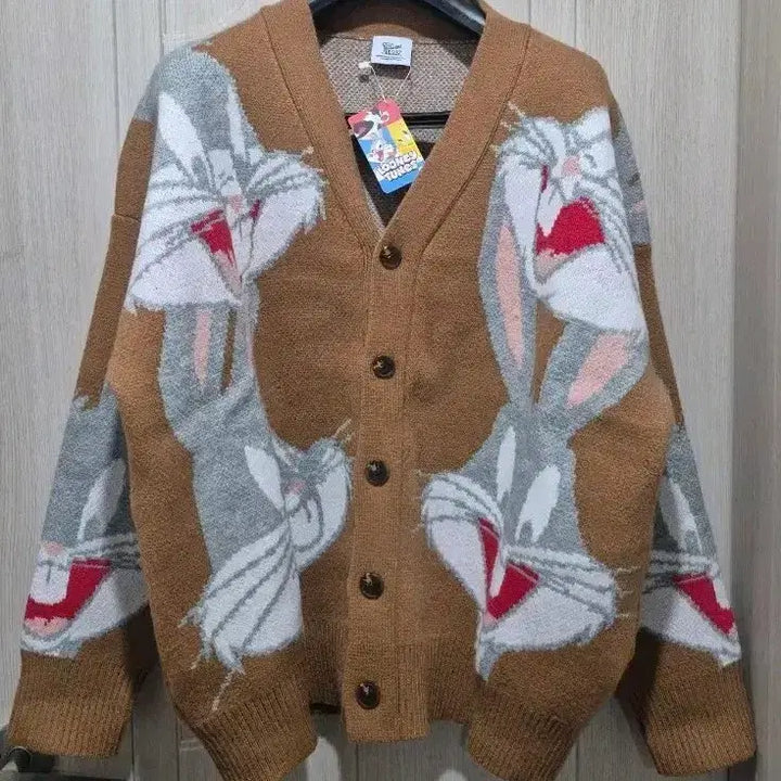 [BUNJANG] Looney Tunes Bugs Bunny Beige Brown Cardigan / 루니툰 정품 벅스바니 베이지 브라운 가디건 ~110(55-99)새상품