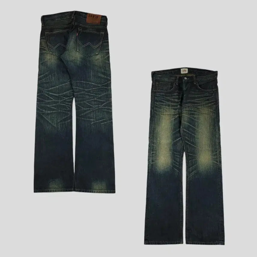 [BUNJANG] EDWIN 402XV JP 00s Dark Wash Street Jeans / EDWIN 에드윈 402XV JP 00s 진청 샌드워싱 스트릿 청바지 데