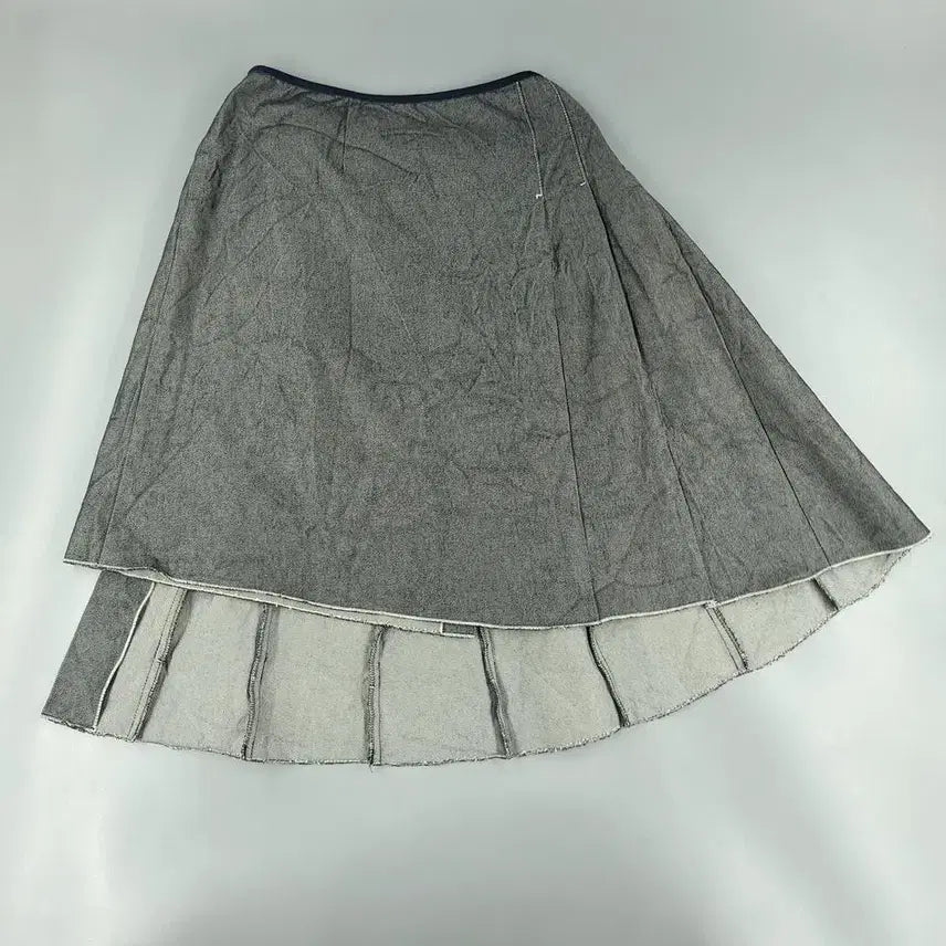 [BUNJANG] S Max Mara Gray Stitch Pleated Unbalanced Buckle Skirt / S MAXMARA 에스 막스마라 JP 그레이 스티치 플리츠 언발란스 버클