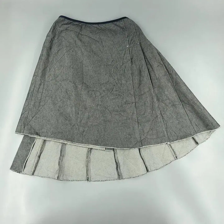 [BUNJANG] S Max Mara Gray Stitch Pleated Unbalanced Buckle Skirt / S MAXMARA 에스 막스마라 JP 그레이 스티치 플리츠 언발란스 버클