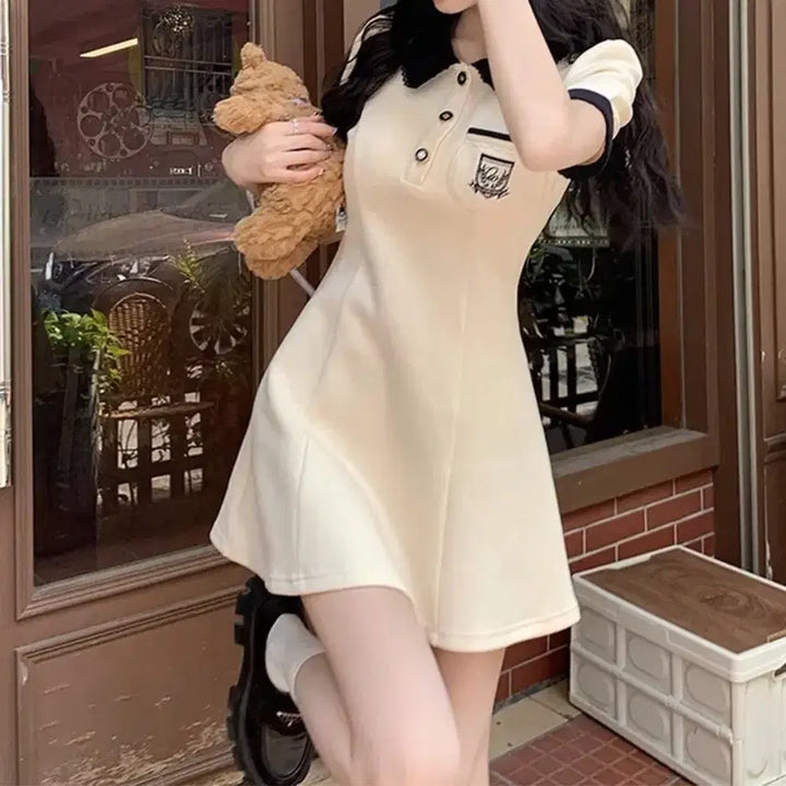 [BUNJANG] Slim Fit Polo Neck Mini Dress / [미착용]슬림핏 카라넥 미니원피스-M