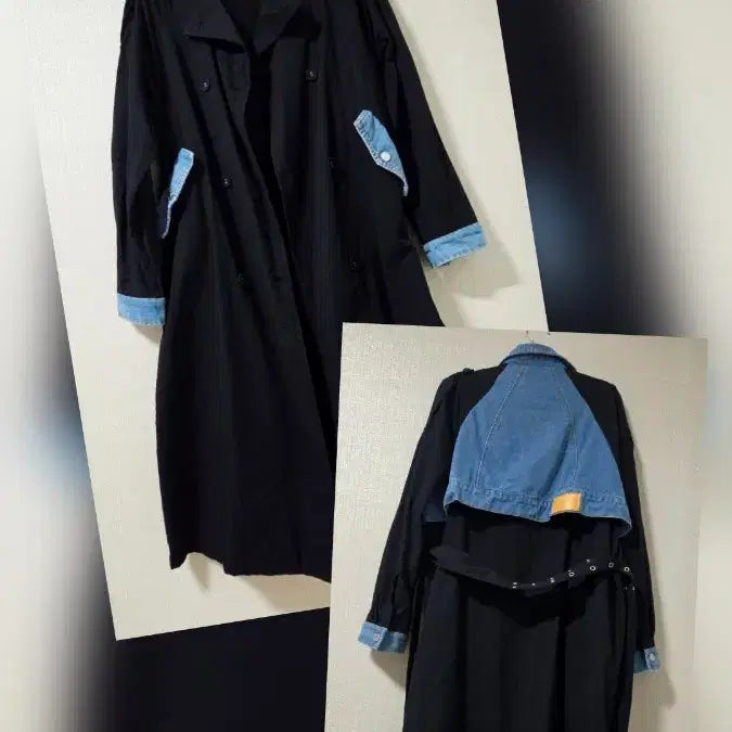 [BUNJANG] Denim Color Block Trench Coat / 청배색 트렌치코트 새옷