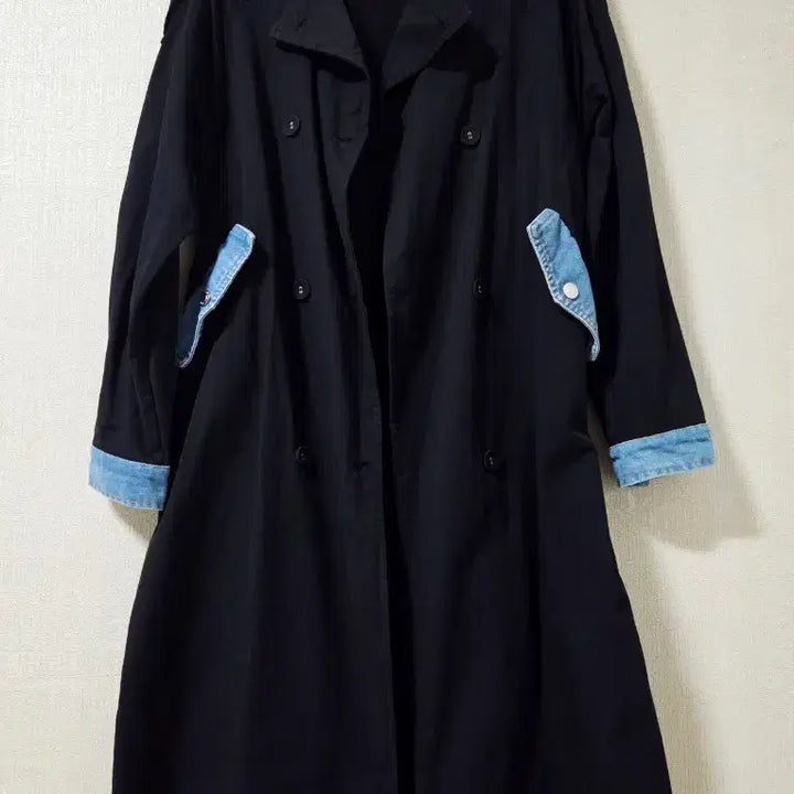 [BUNJANG] Denim Color Block Trench Coat / 청배색 트렌치코트 새옷