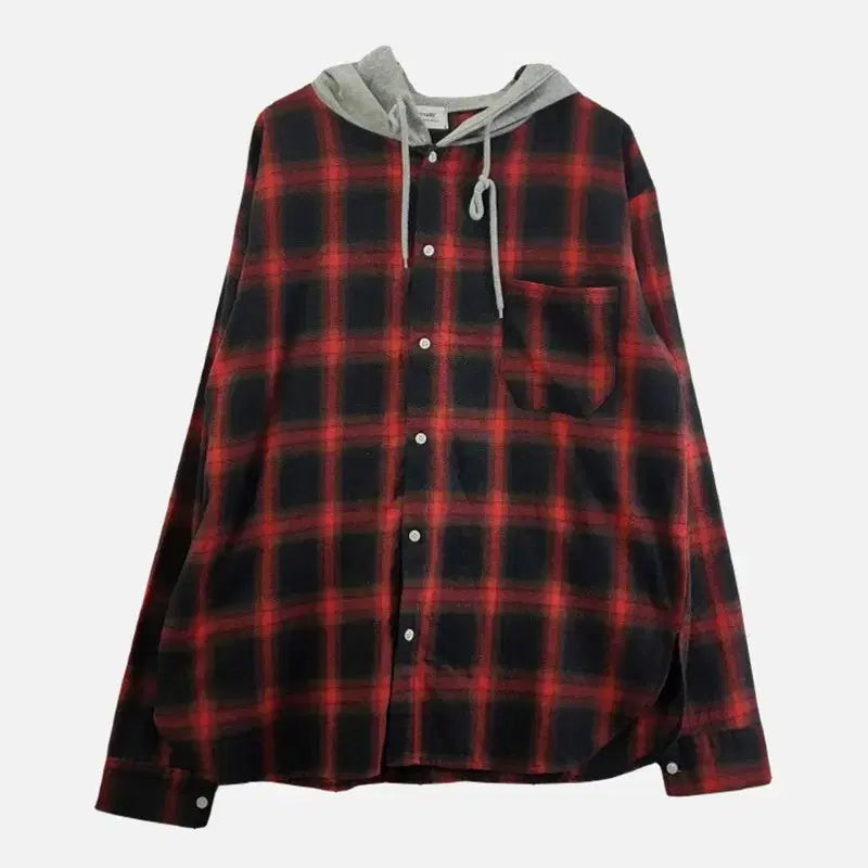 [BUNJANG] NamFree Checkered Hoodie / 남FREE 체크 후드 레드 M6372