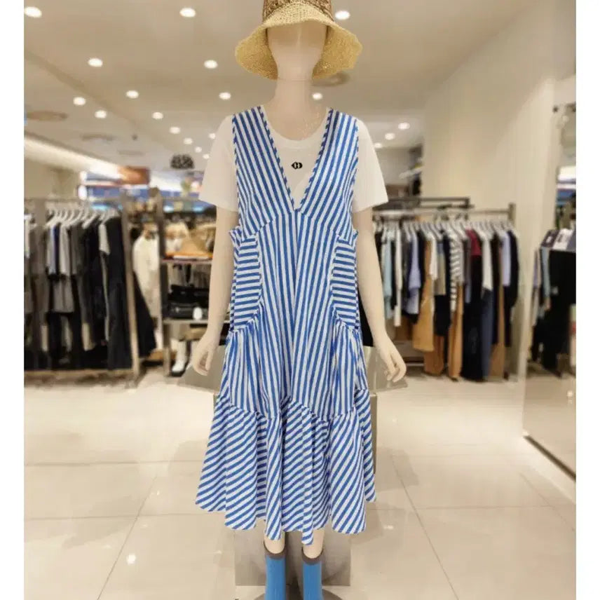 [BUNJANG] Lucky Chouette Striped V-neck Dress / (새상품)럭키슈에뜨 스트라이프 브이넥 원피스