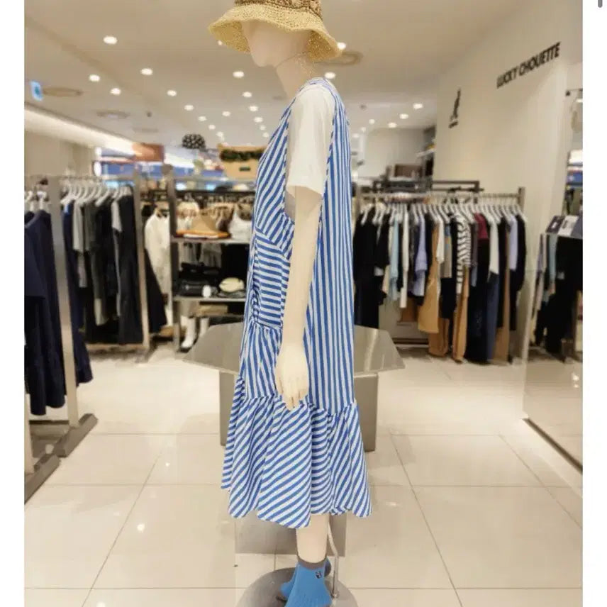 [BUNJANG] Lucky Chouette Striped V-neck Dress / (새상품)럭키슈에뜨 스트라이프 브이넥 원피스