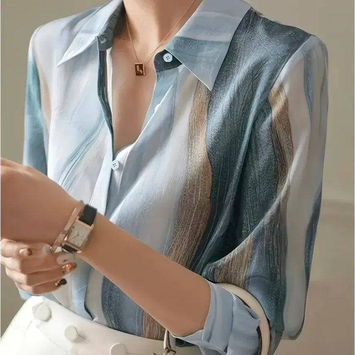 [BUNJANG] Patterned Silk Blouse Shirt / [새옷.포장]패턴 블라우스 셔츠