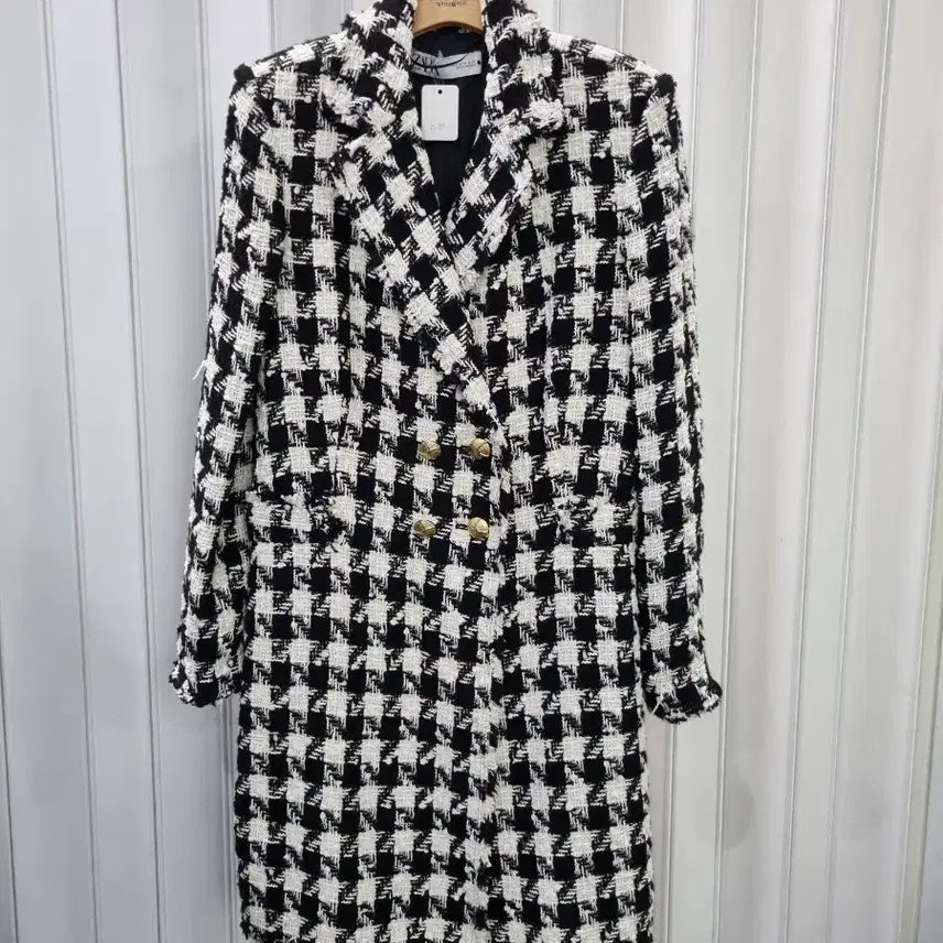[BUNJANG] Zara Houndstooth Tweed Double-Button Jacket Coat / 자라 하운드투스 트위드 자켓 코트