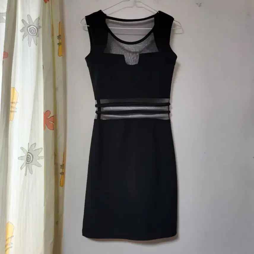 [BUNJANG] Black See-Through Mini Dress XS / 블랙 시스루 배색 미니 원피스 XS